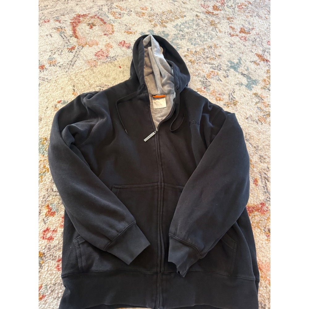 AND1 Mens Black Faux Fur Lined Full Zip Hoodie Sweatshirt Large Vintage Y2k